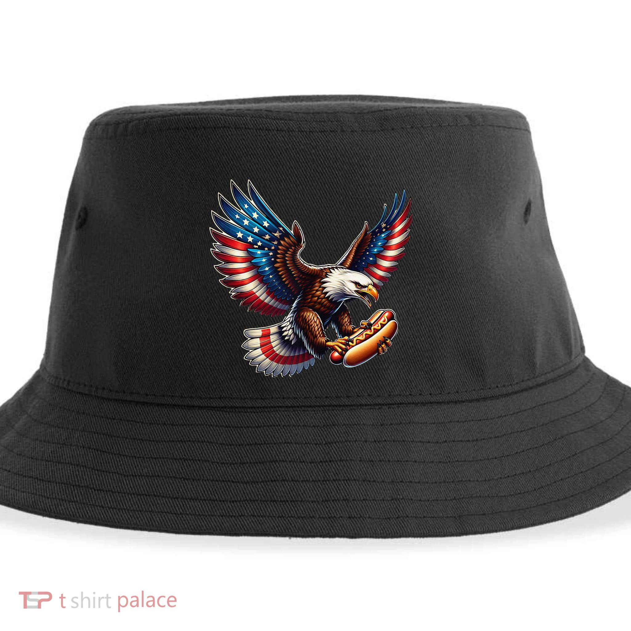 Retro Bald Eagle Hotdog American Flag 4th Of July Patriotic Sustainable Bucket Hat