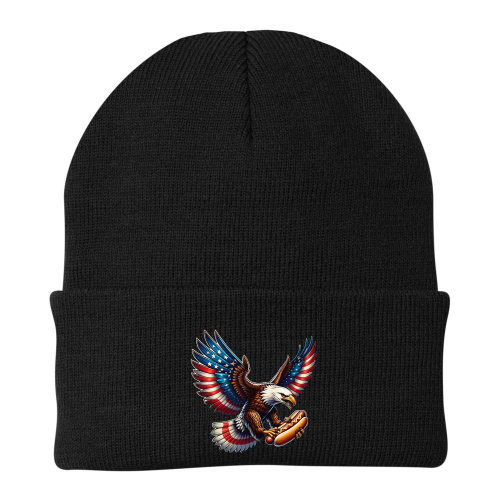 Retro Bald Eagle Hotdog American Flag 4th Of July Patriotic Beanie