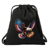 Retro Bald Eagle Hotdog American Flag 4th Of July Patriotic Drawstring Bag