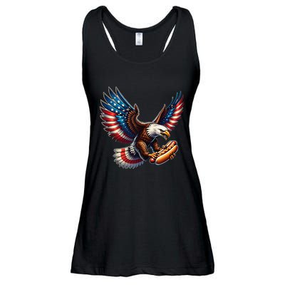 Retro Bald Eagle Hotdog American Flag 4th Of July Patriotic Ladies Essential Flowy Tank