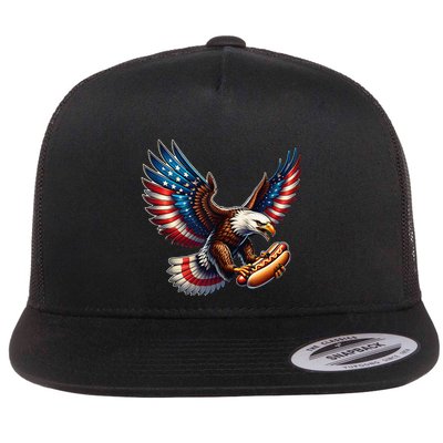 Retro Bald Eagle Hotdog American Flag 4th Of July Patriotic Flatbill Hat