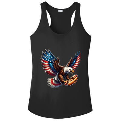 Retro Bald Eagle Hotdog American Flag 4th Of July Patriotic Ladies PosiCharge Competitor Racerback Tank