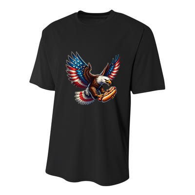 Retro Bald Eagle Hotdog American Flag 4th Of July Patriotic Youth Performance Sprint T-Shirt