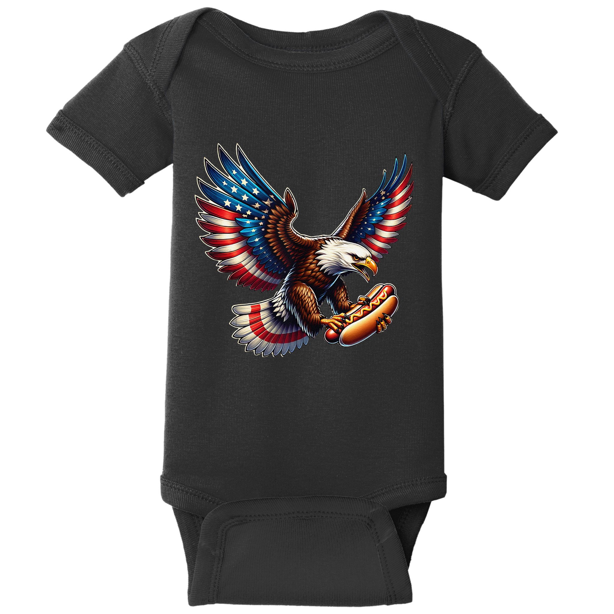 Retro Bald Eagle Hotdog American Flag 4th Of July Patriotic Baby Bodysuit