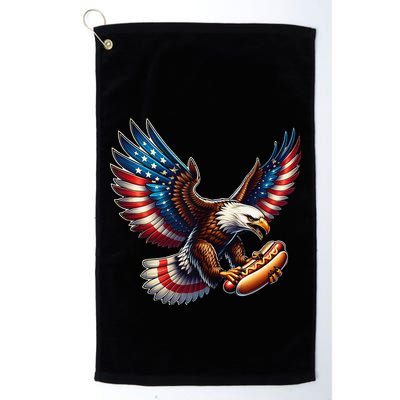 Retro Bald Eagle Hotdog American Flag 4th Of July Patriotic Golf Towel