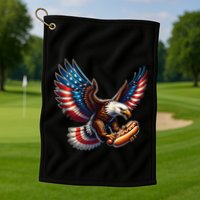Retro Bald Eagle Hotdog American Flag 4th Of July Patriotic Golf Towel