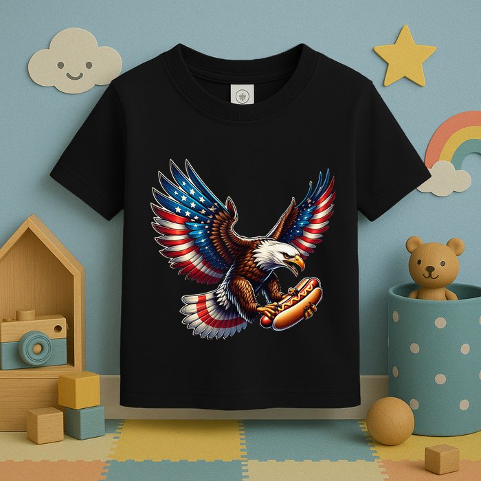 Retro Bald Eagle Hotdog American Flag 4th Of July Patriotic Toddler T-Shirt