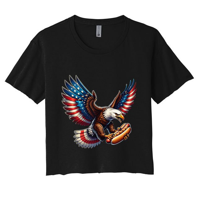 Retro Bald Eagle Hotdog American Flag 4th Of July Patriotic Crop Top