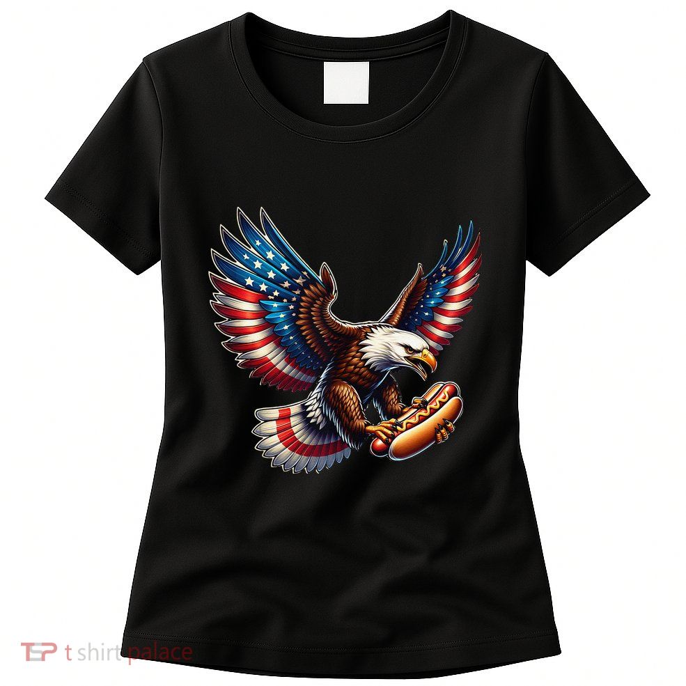 Retro Bald Eagle Hotdog American Flag 4th Of July Patriotic Womens T-Shirt
