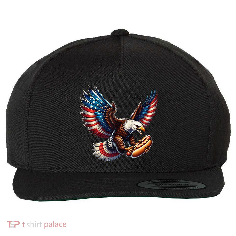 Retro Bald Eagle Hotdog American Flag 4th Of July Patriotic Wool Snapback Cap