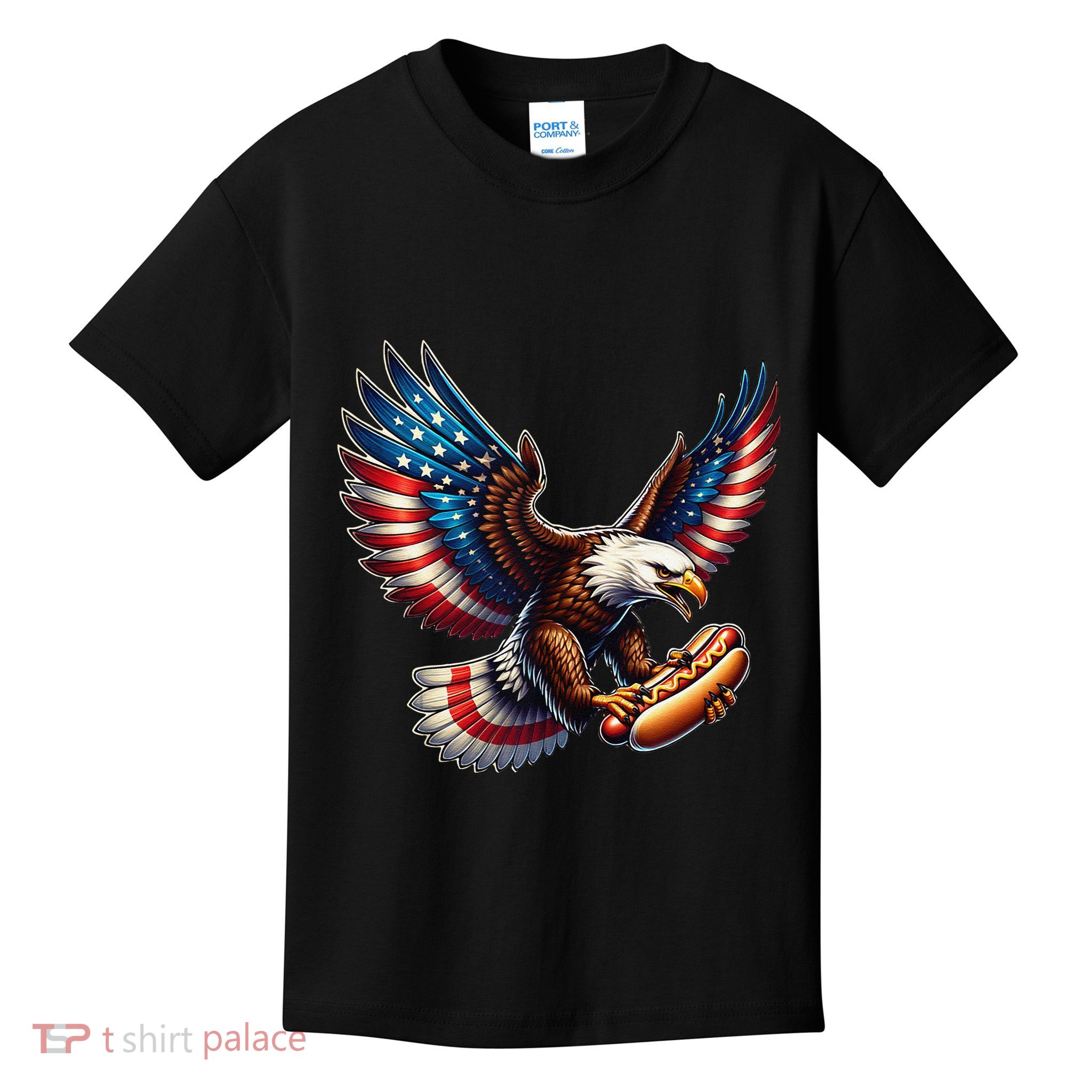 Retro Bald Eagle Hotdog American Flag 4th Of July Patriotic Kids T-Shirt