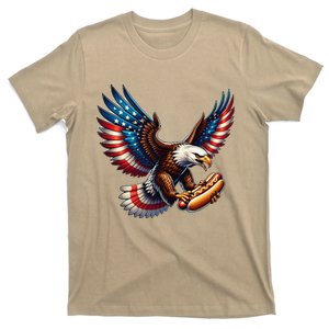 Retro Bald Eagle Hotdog American Flag 4th Of July Patriotic T-Shirt