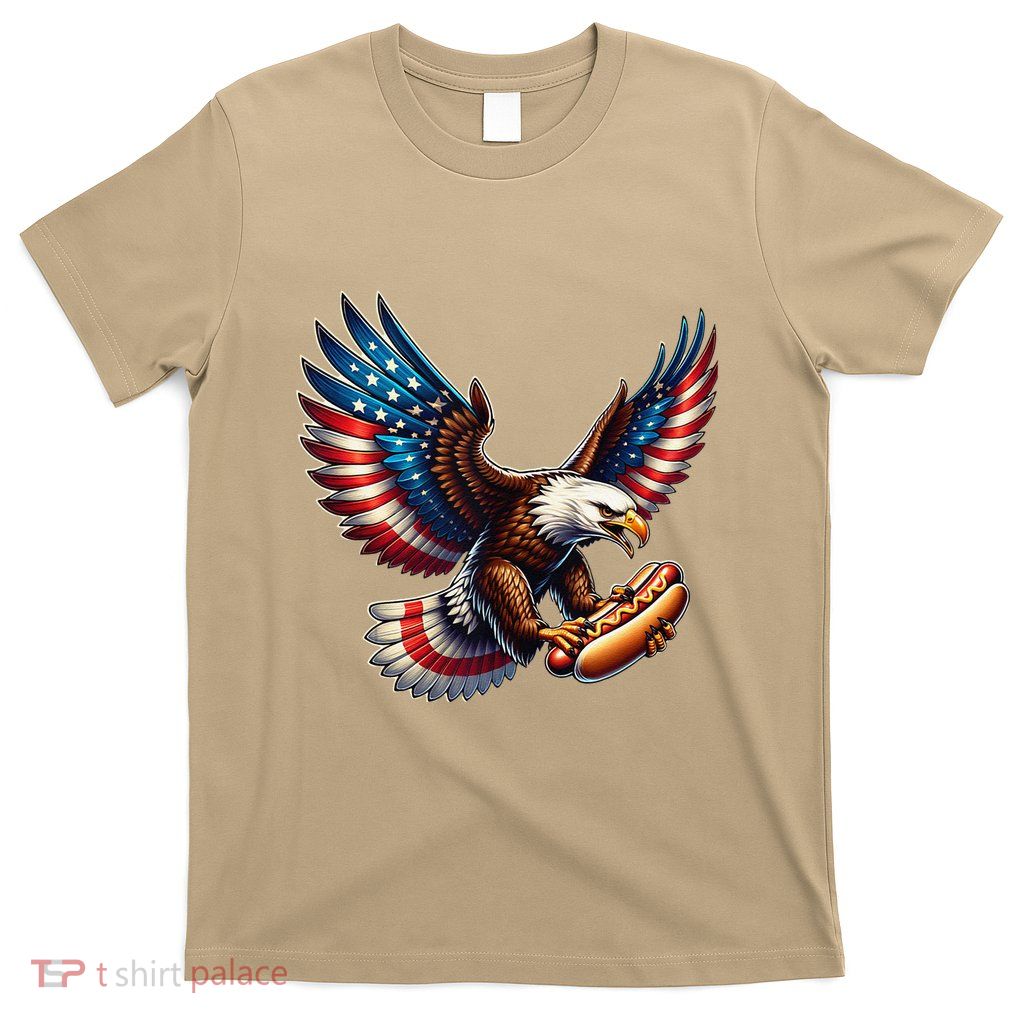 Retro Bald Eagle Hotdog American Flag 4th Of July Patriotic T-Shirt