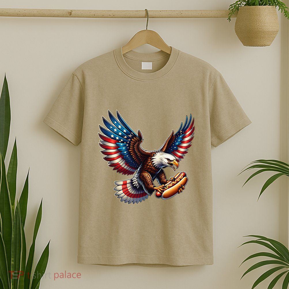 Retro Bald Eagle Hotdog American Flag 4th Of July Patriotic T-Shirt