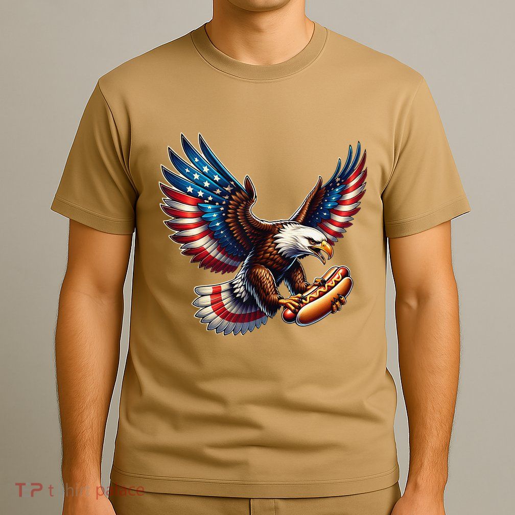 Retro Bald Eagle Hotdog American Flag 4th Of July Patriotic T-Shirt