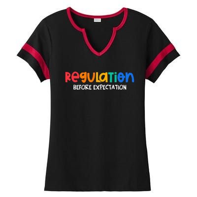 Regulation Before Expectation Autism Awareness Ladies Halftime Notch Neck Tee