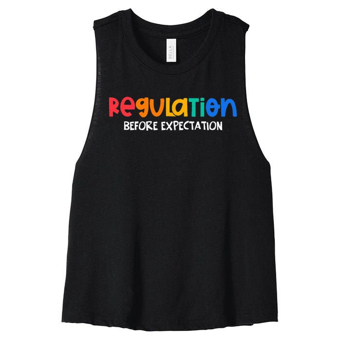 Regulation Before Expectation Autism Awareness Women's Racerback Cropped Tank