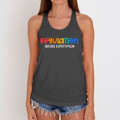 Regulation Before Expectation Autism Awareness Women's Knotted Racerback Tank