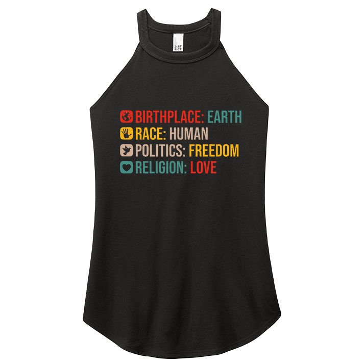 Retro Birthplace Earth Race Human Politics Freedom Positive Women's Perfect Tri Rocker Tank