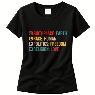 Retro Birthplace Earth Race Human Politics Freedom Positive Womens T-Shirt