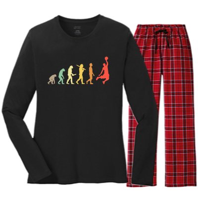 Retro Basketball Evolution Gift For Basketball Players Women's Long Sleeve Flannel Pajama Set 