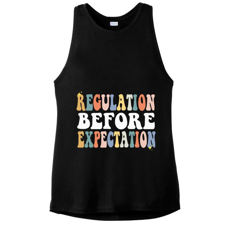 Regulation Before Expectation Groovy SPED Teacher OT Therapy Ladies PosiCharge Tri-Blend Wicking Tank