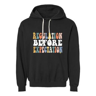 Regulation Before Expectation Groovy SPED Teacher OT Therapy Garment-Dyed Fleece Hoodie