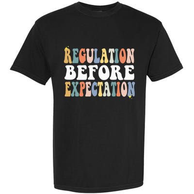 Regulation Before Expectation Groovy SPED Teacher OT Therapy Garment-Dyed Heavyweight T-Shirt
