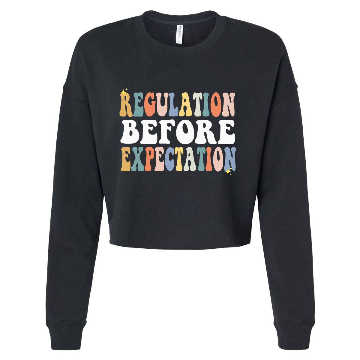 Regulation Before Expectation Groovy SPED Teacher OT Therapy Cropped Pullover Crew
