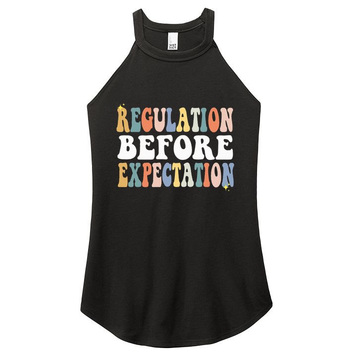 Regulation Before Expectation Groovy SPED Teacher OT Therapy Women's Perfect Tri Rocker Tank