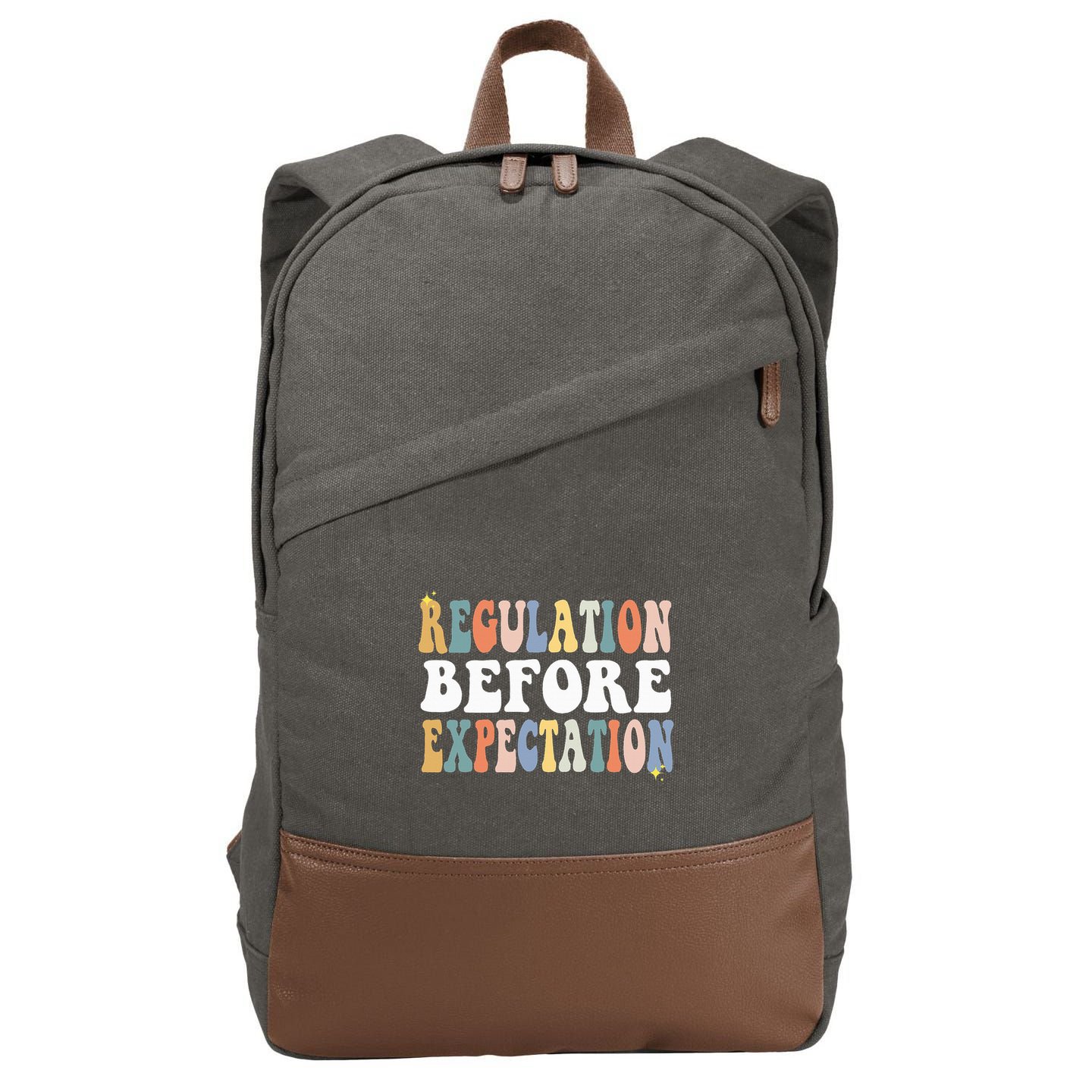 Regulation Before Expectation Groovy SPED Teacher OT Therapy Cotton Canvas Backpack