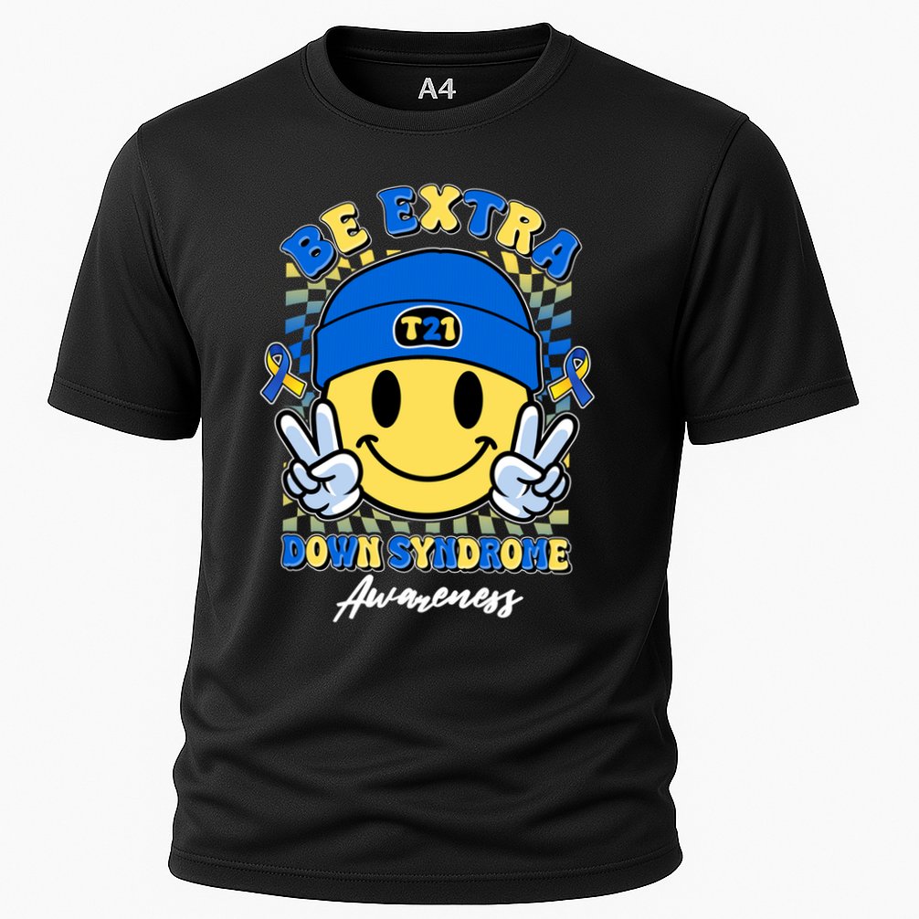 Retro Be Extra Down Syndrome Awareness Smiley Emoji Cooling Performance Crew T-Shirt