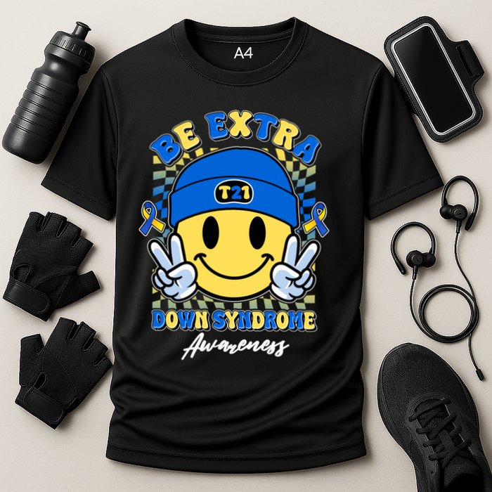 Retro Be Extra Down Syndrome Awareness Smiley Emoji Cooling Performance Crew T-Shirt