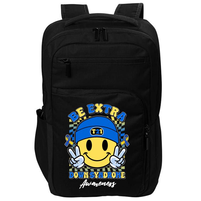 Retro Be Extra Down Syndrome Awareness Smiley Emoji Impact Tech Backpack