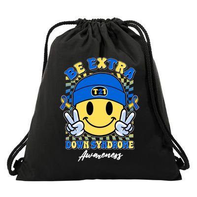 Retro Be Extra Down Syndrome Awareness Smiley Emoji Drawstring Bag