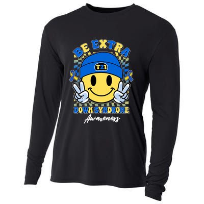 Retro Be Extra Down Syndrome Awareness Smiley Emoji Cooling Performance Long Sleeve Crew