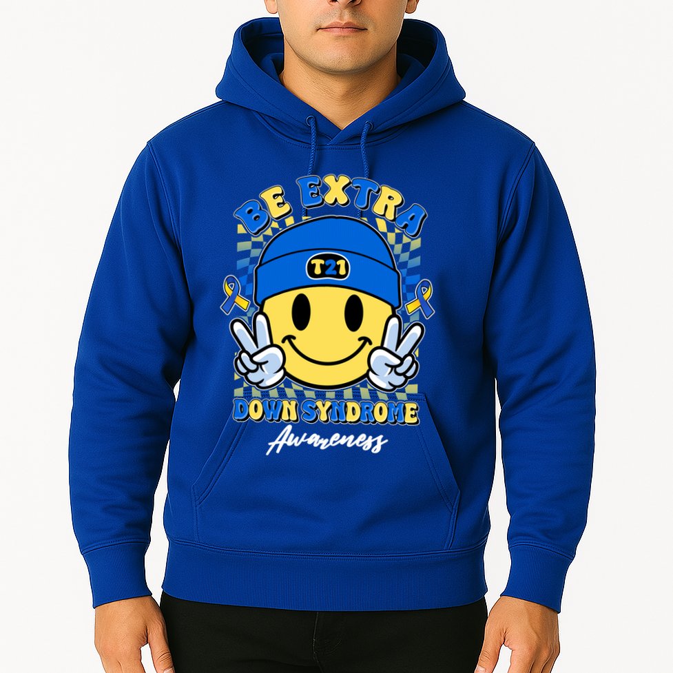 Retro Be Extra Down Syndrome Awareness Smiley Emoji Hoodie