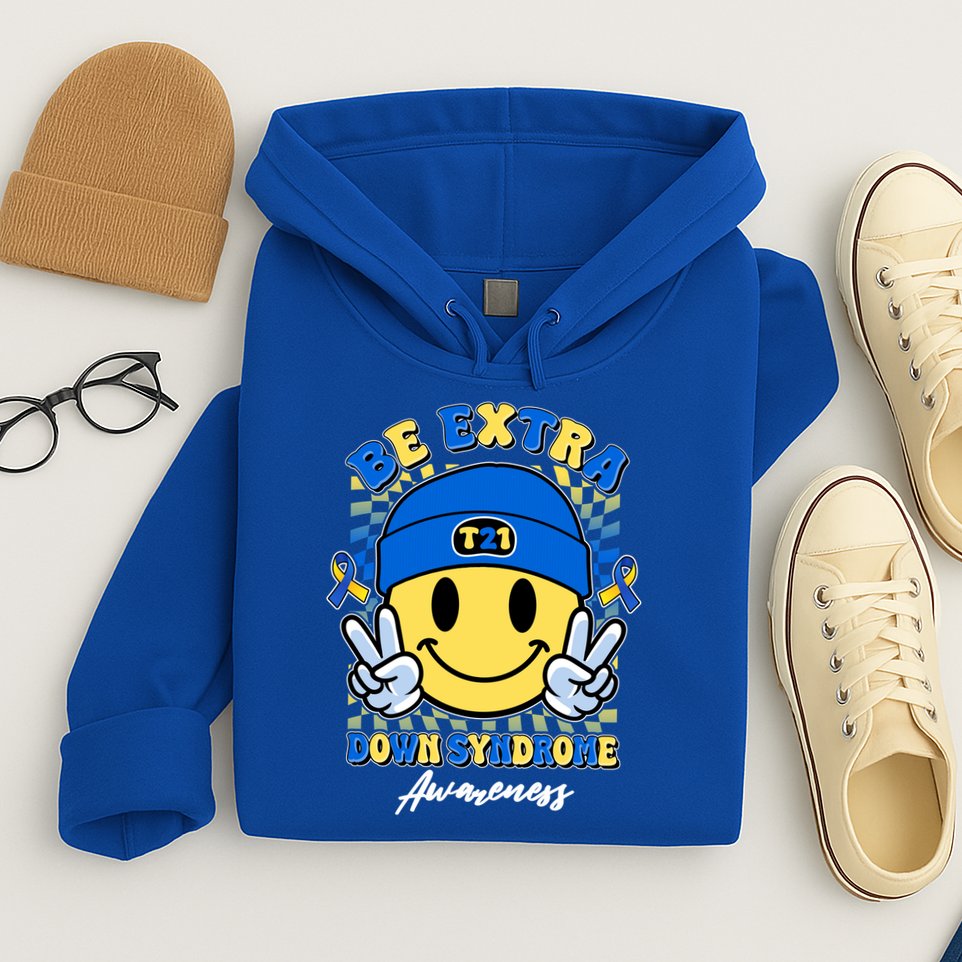 Retro Be Extra Down Syndrome Awareness Smiley Emoji Hoodie