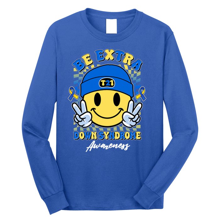 Retro Be Extra Down Syndrome Awareness Smiley Emoji Long Sleeve Shirt