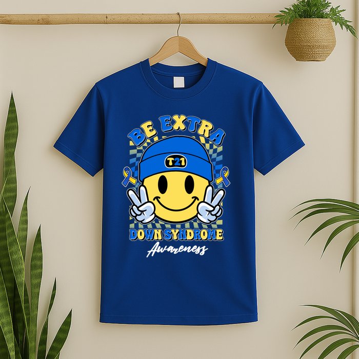 Retro Be Extra Down Syndrome Awareness Smiley Emoji T-Shirt