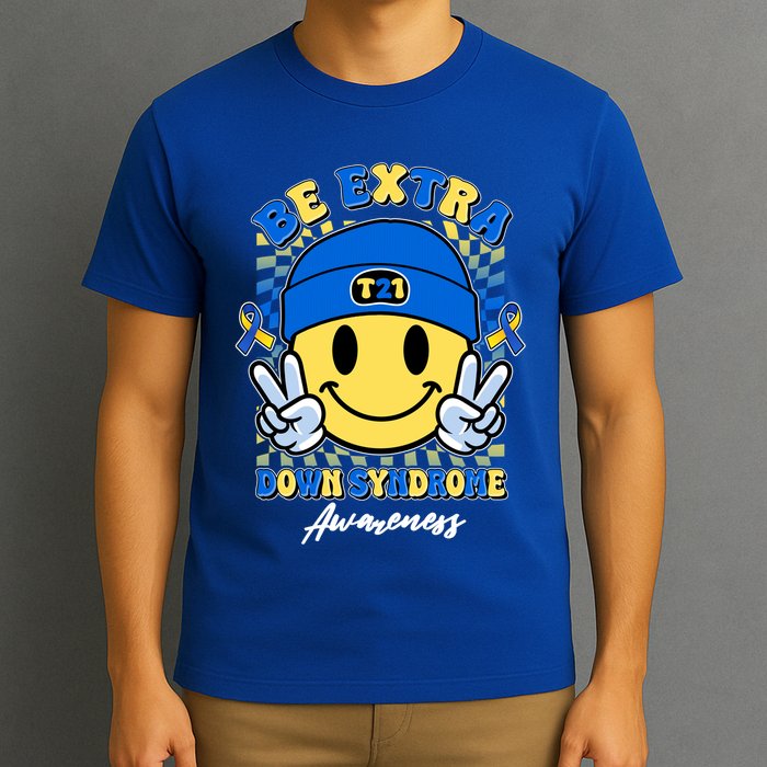 Retro Be Extra Down Syndrome Awareness Smiley Emoji T-Shirt