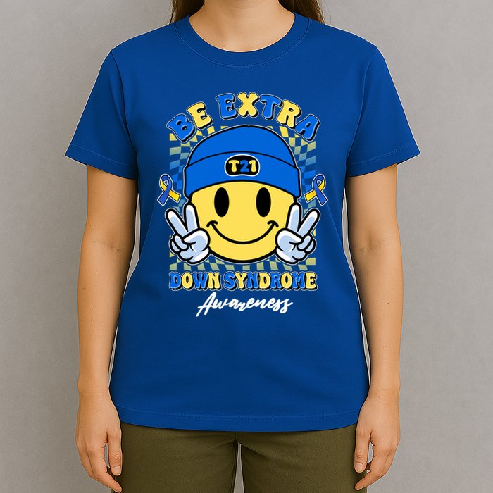 Retro Be Extra Down Syndrome Awareness Smiley Emoji T-Shirt
