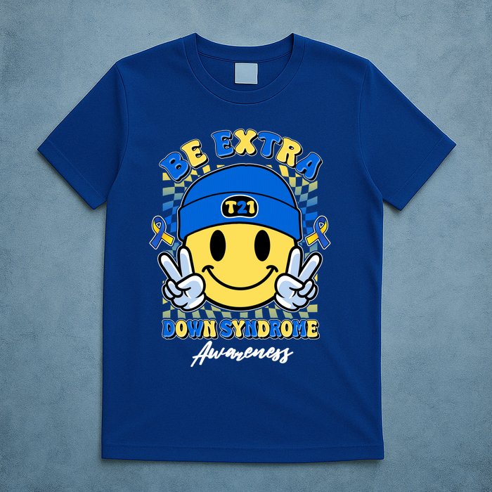 Retro Be Extra Down Syndrome Awareness Smiley Emoji T-Shirt