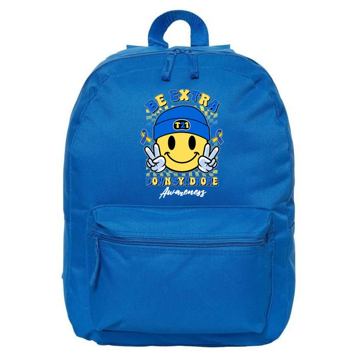 Retro Be Extra Down Syndrome Awareness Smiley Emoji 16 in Basic Backpack