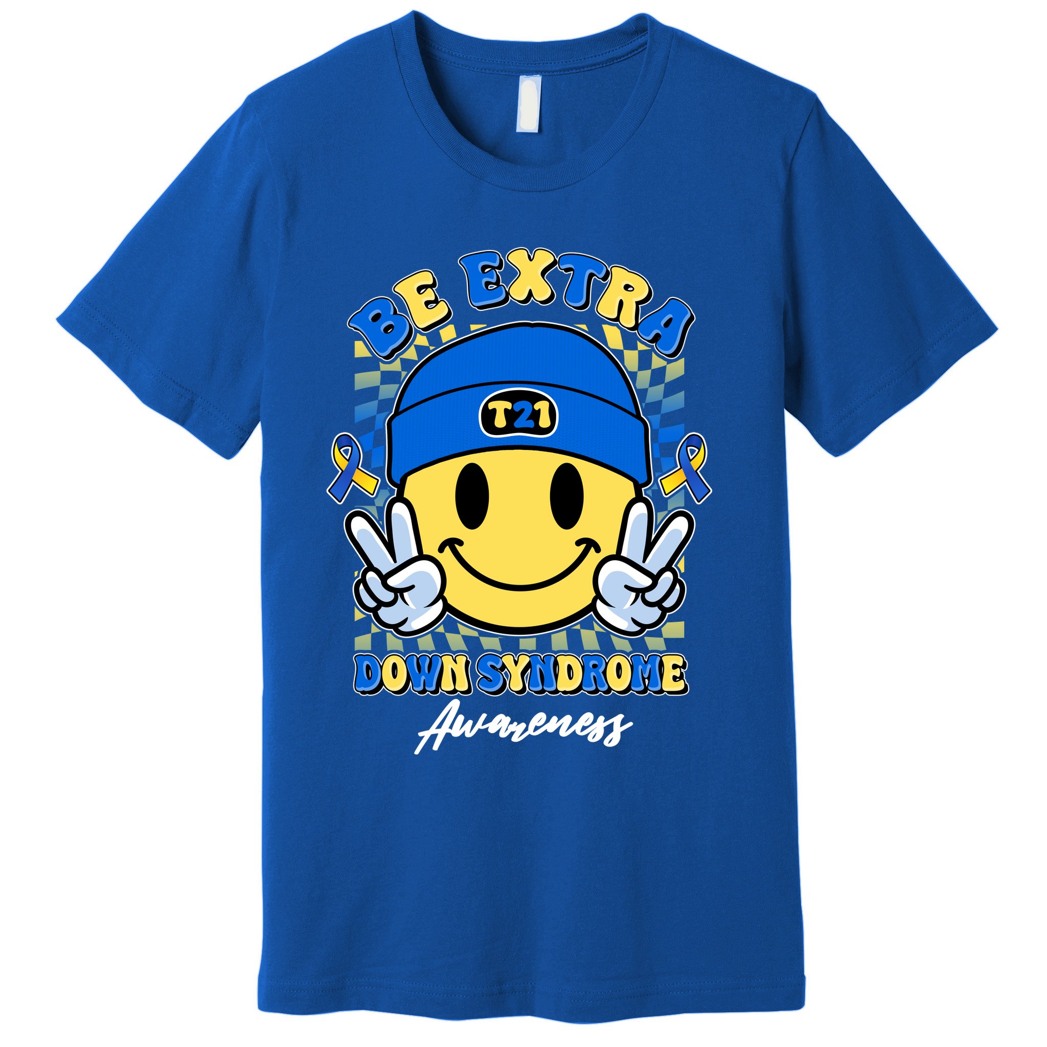 Retro Be Extra Down Syndrome Awareness Smiley Emoji Premium T-Shirt