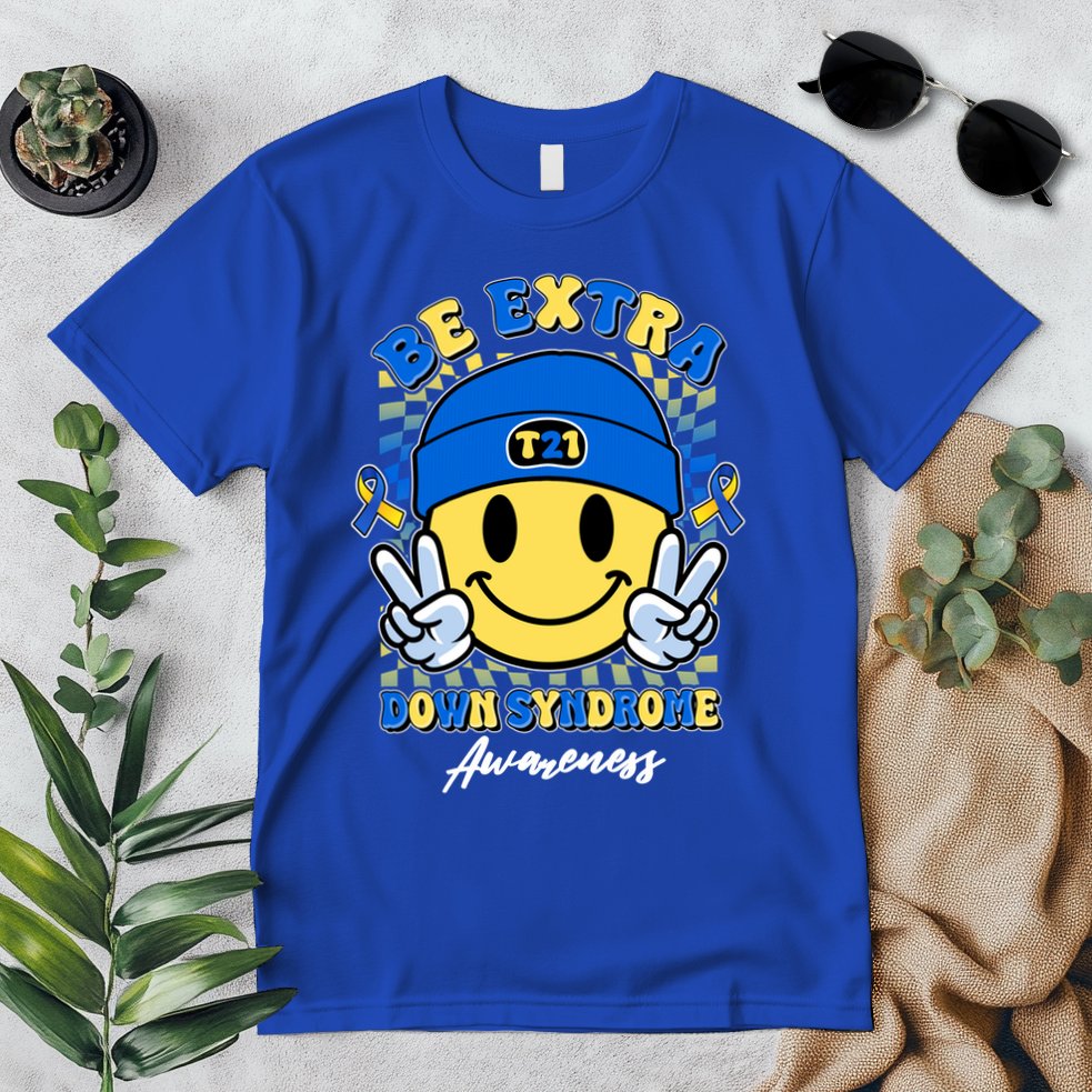Retro Be Extra Down Syndrome Awareness Smiley Emoji Premium T-Shirt