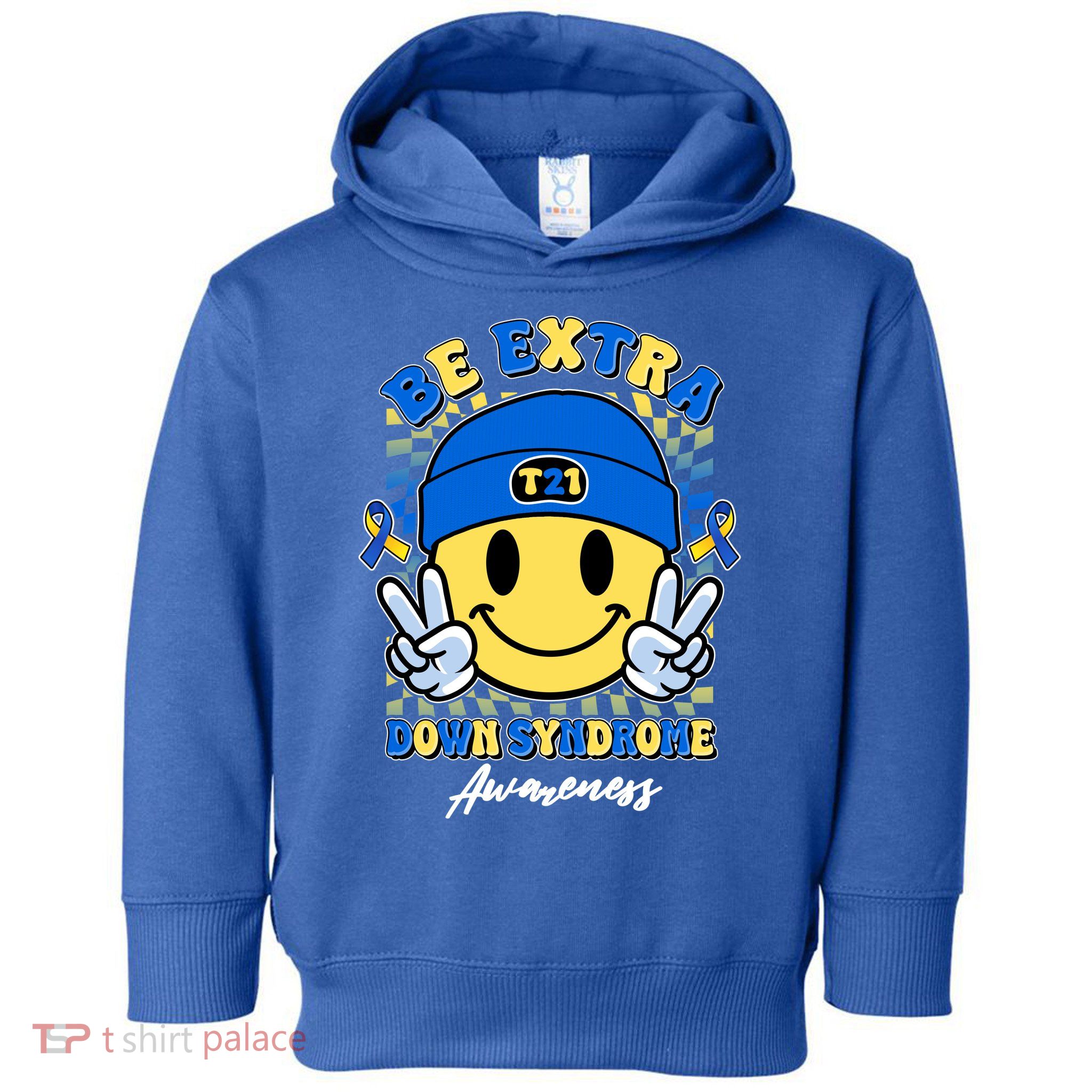 Retro Be Extra Down Syndrome Awareness Smiley Emoji Toddler Hoodie