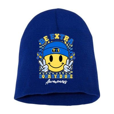Retro Be Extra Down Syndrome Awareness Smiley Emoji Short Acrylic Beanie