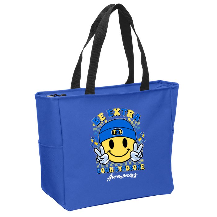 Retro Be Extra Down Syndrome Awareness Smiley Emoji Zip Tote Bag