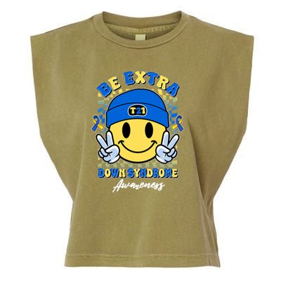 Retro Be Extra Down Syndrome Awareness Smiley Emoji Garment-Dyed Women's Muscle Tee